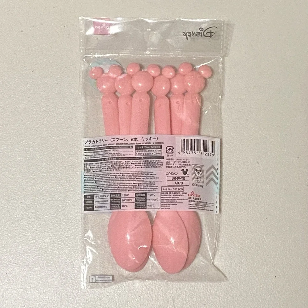 Daiso Disney‎ Mickey Mouse Pink Plastic Spoons + Forks 6 Pieces Each Pack